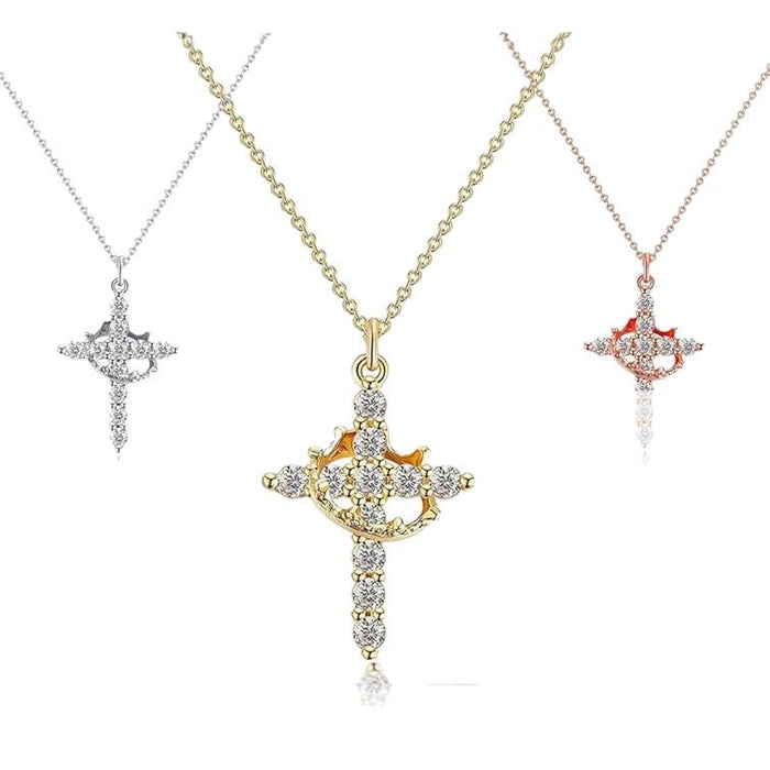 Wholesale Cross Crown Rotating Necklace Versatile Light Luxury High End Necklace Full Diamond Zircon Collar Chain