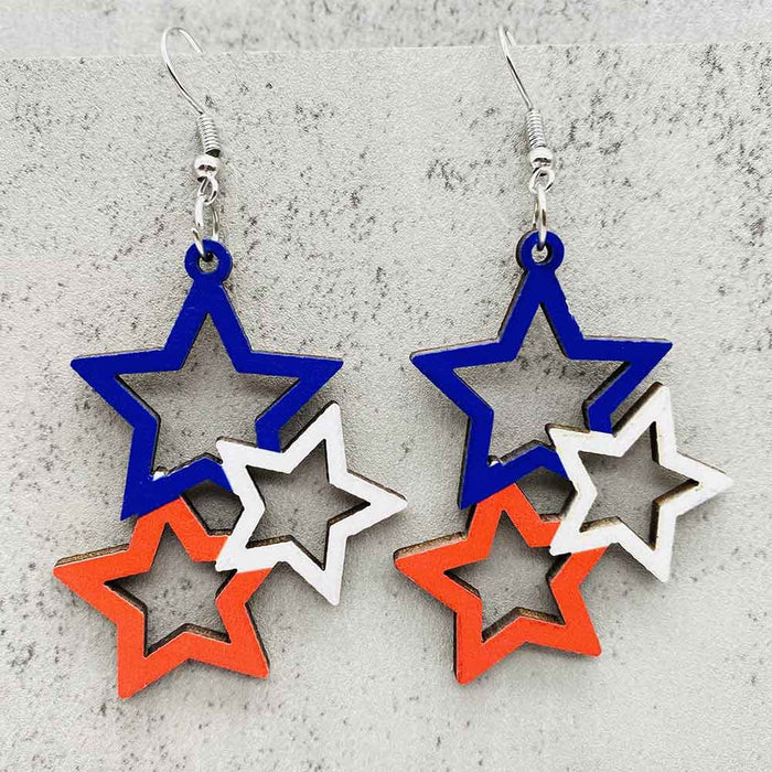 Wholesale Independence Day Pentagram Wooden Earrings JDC-ES-PuCi033