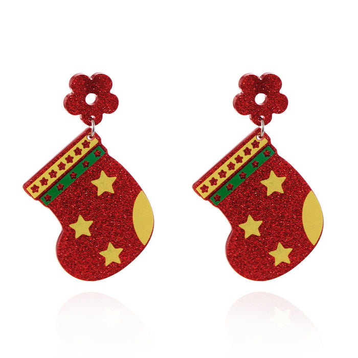 Wholesale Christmas cartoon glitter Christmas stockings Christmas gloves earrings versatile star print earrings