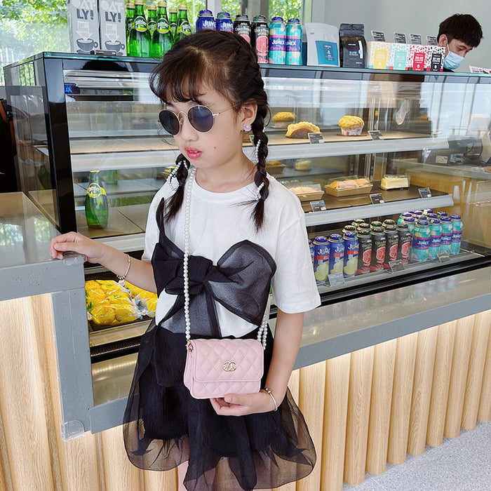 Wholesale Retro pearl decoration PU children's shoulder crossbody bag baby accessory bag