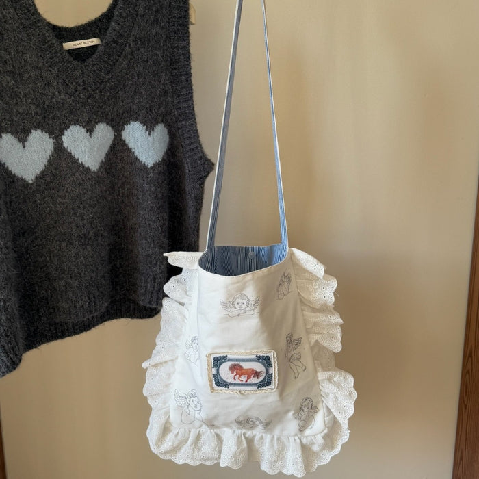 Wholesale Lace and lace shoulder bag, simple and high-end design, canvas crossbody bag