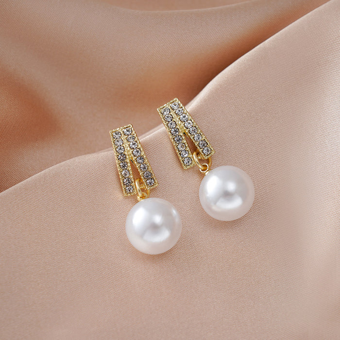 Wholesale Alloy Double Pearl Diamond Earrings JDC-ES-MYY010