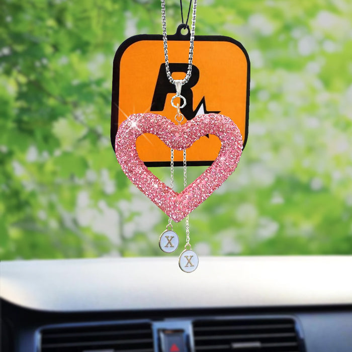 Wholesale Diamond-encrusted car love rearview mirror pendant full diamond heart-shaped car interior diamond-encrusted car pendant