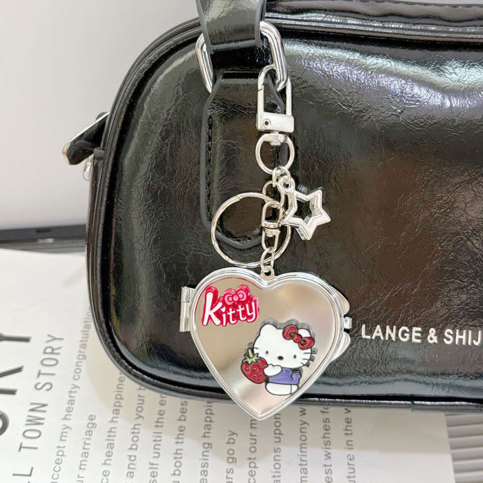 Wholesale Cute cartoon pattern metal heart-shaped double-sided mirror keychain