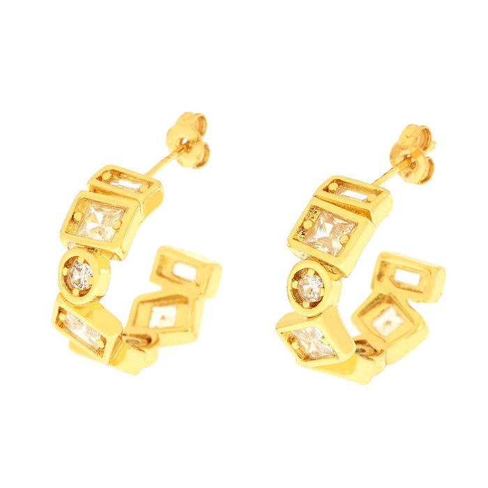 Wholesale Copper-plated 18K Gold Zircon C-shaped Stud Earrings JDC-ES-TianYi002