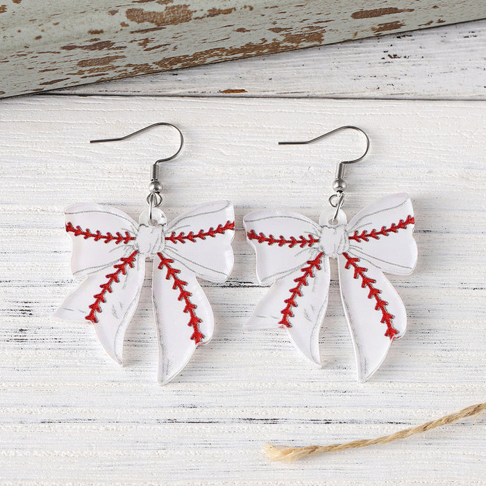 Wholesale Sporty bow pendant earrings for global events,  acrylic earrings for sports enthusiasts