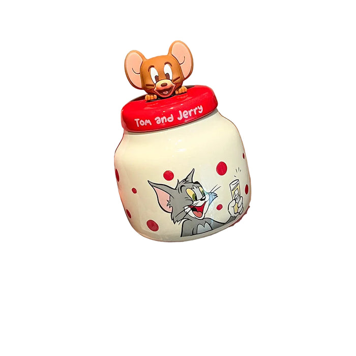 Wholesale Cute cartoon pattern household airtight ceramic jars for kitchen organizers