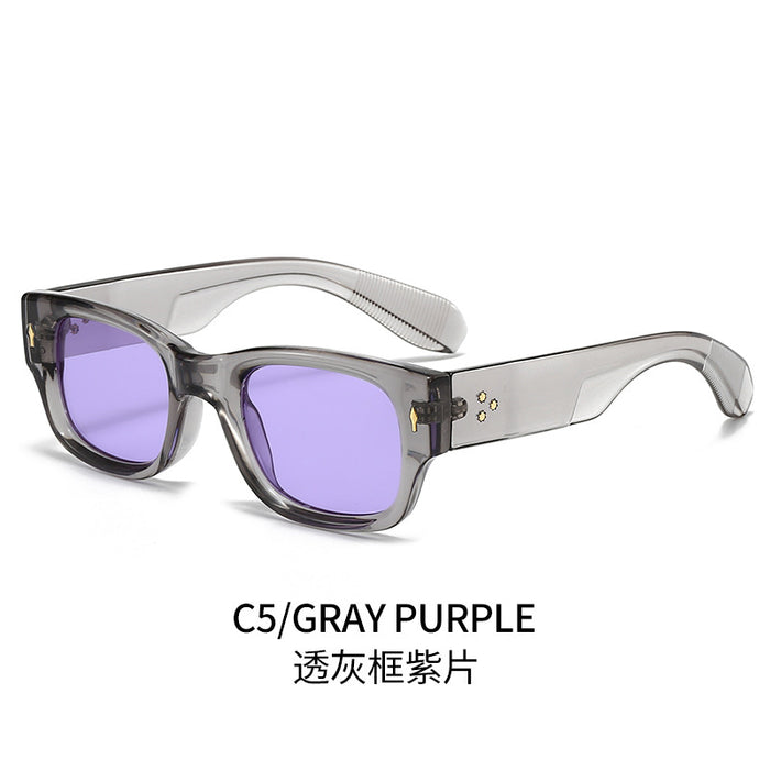 Wholesale Minimalist sunglasses with narrow frame, wide legs, personalized rice nail decoration, fashionable sunglasses