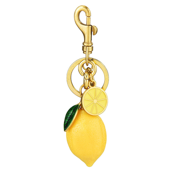 Wholesale Stylish Lemon Fruit Keychain Bag Charm Zinc Alloy Electroplated Decorative MOQ≥2