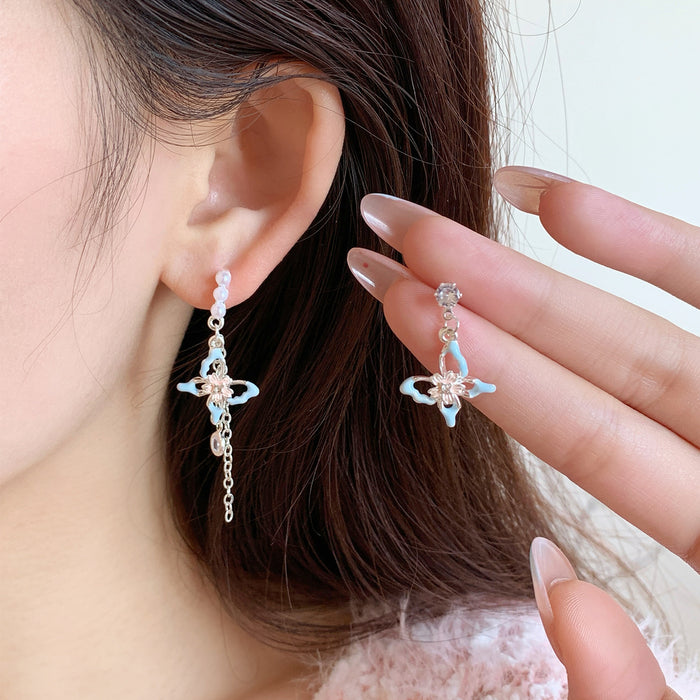 Wholesale Sweet and exquisite butterfly cherry blossom pearl earrings with silver needles, niche design, high-end and versatile earrings