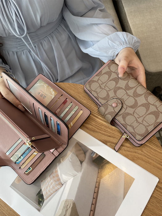 Wholesale PVC Apricot Powder Letter Print Long Wallet Trendy Fashion Accessory for Daily Use