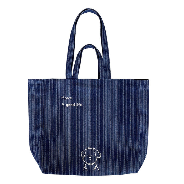 Wholesale Tote casual single shoulder large capacity bag with embroidered canvas denim bag on both sides