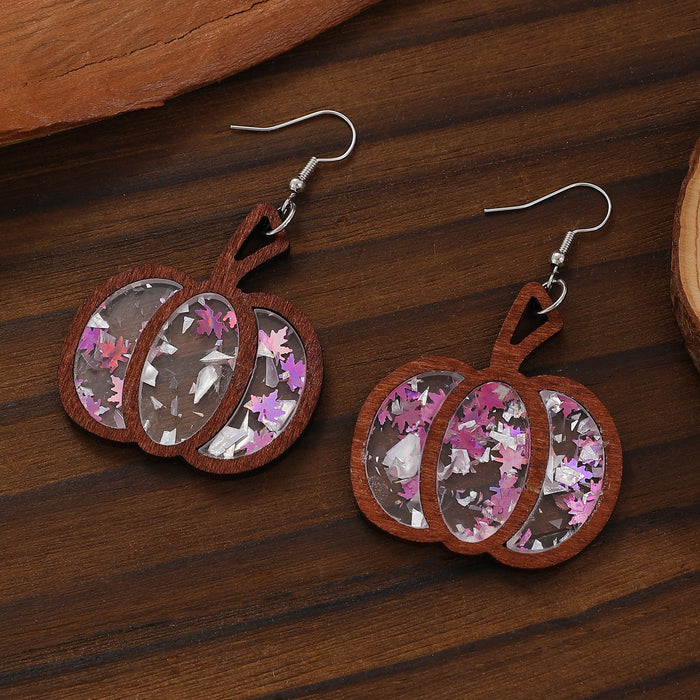Wholesale  Western Style  Pumpkin Pendant Earrings Wooden Gothic Cartoon Earrings