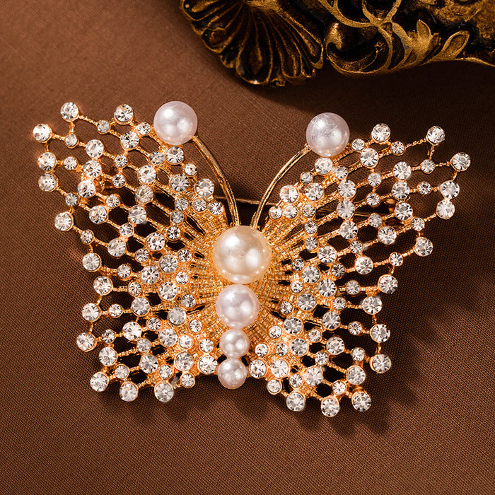 Wholesale Butterfly Diamond Pearl Brooch Collar Elegant Corsage  Heavy Industry Pin