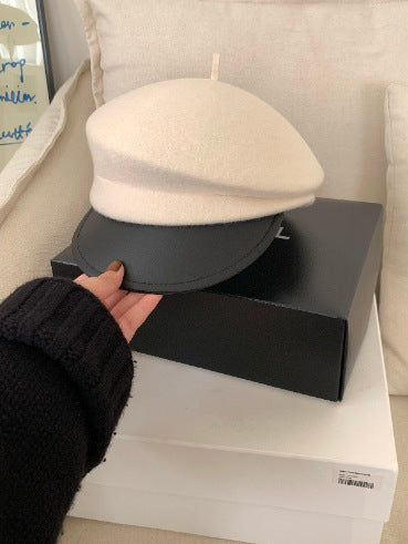 Wholesale Black wool women's autumn and winter octagonal hat painter beret retro sheep felt hat