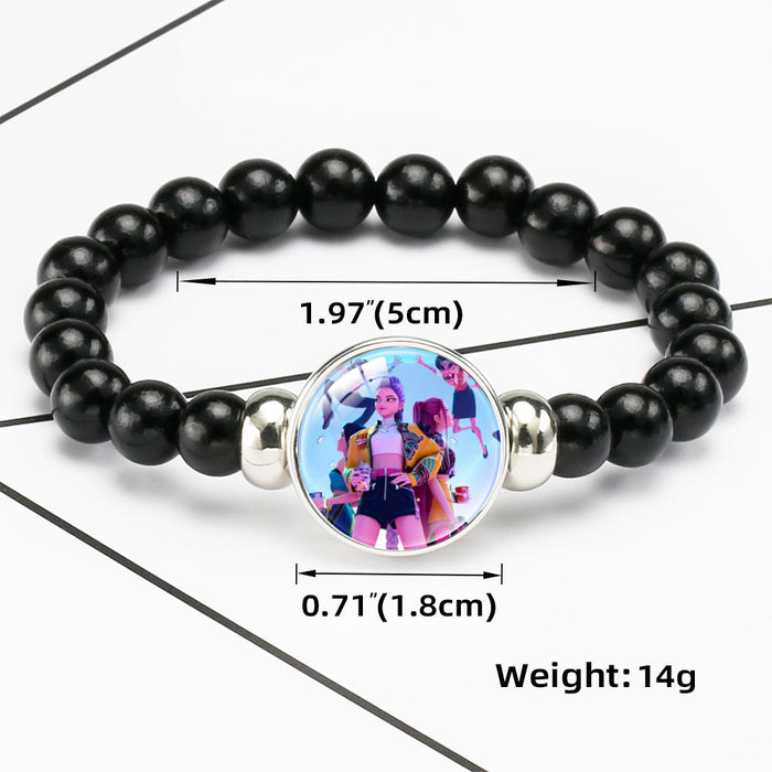 Wholesale KPOP black beaded elastic cord bracelets