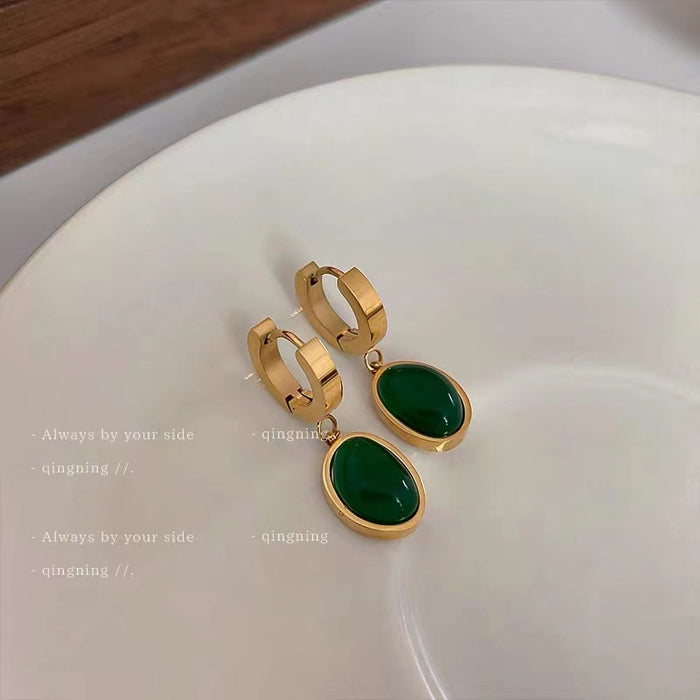 Wholesale Retro irregular emerald titanium steel necklace