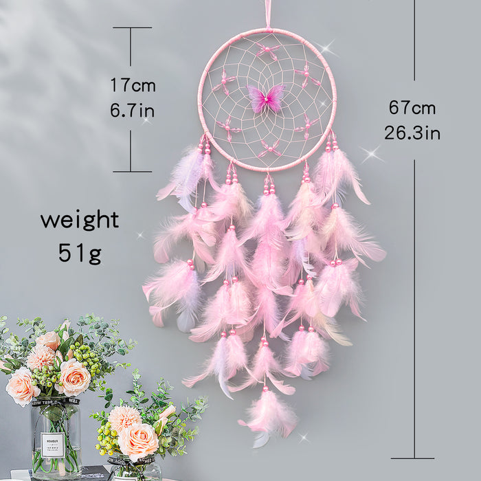 Wholesale Handmade Dreamcatcher Wind Chime Pink Butterfly Flower Rooster Feather Home Decor MOQ≥2