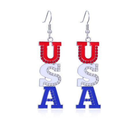 Wholesale Acrylic US Flag Heart Earrings Independence Day Party Jewelry Fashion Accessory for Resale