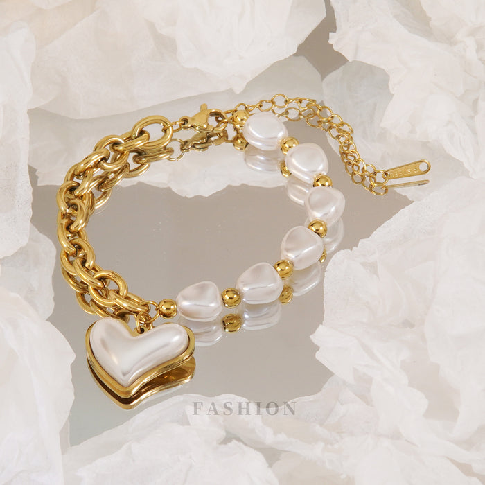 Wholesale Elegant Pearl Love Metal Plated 18K Gold Bracelet JDC-BT-JW001