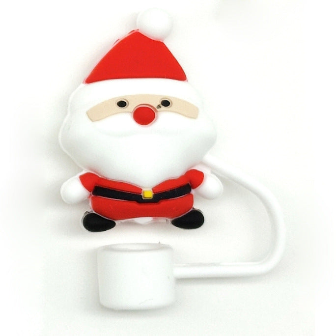 Wholesale Food grade silicone straw sleeve dustproof straw cap Christmas straw cap suit