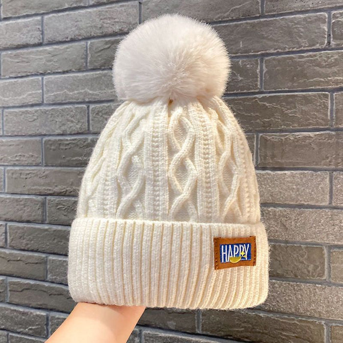 Wholesale fleece-lined Wool Hat Thickened Warm Northeast Knitted Hat Women' s Big Head Ear Protecting Hair Ball Hat White Ball Hat