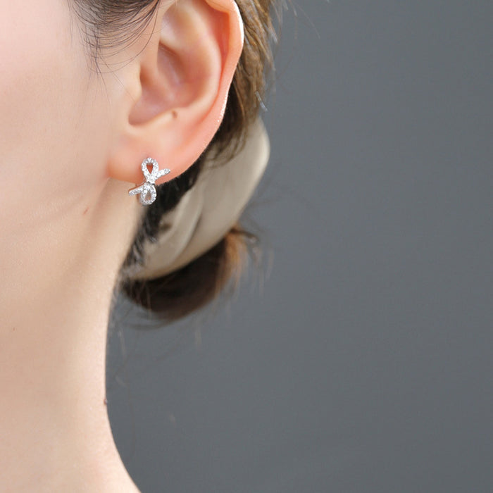 Wholesale Bow earrings, ear buckles, elegant and luxurious zircon earrings, simple and cool style jewelry