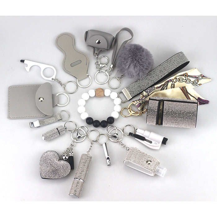 Wholesale Multifunctional Leather Pom Pom Keychain Diamond 15-piece Set JDC-KC-TouMS047