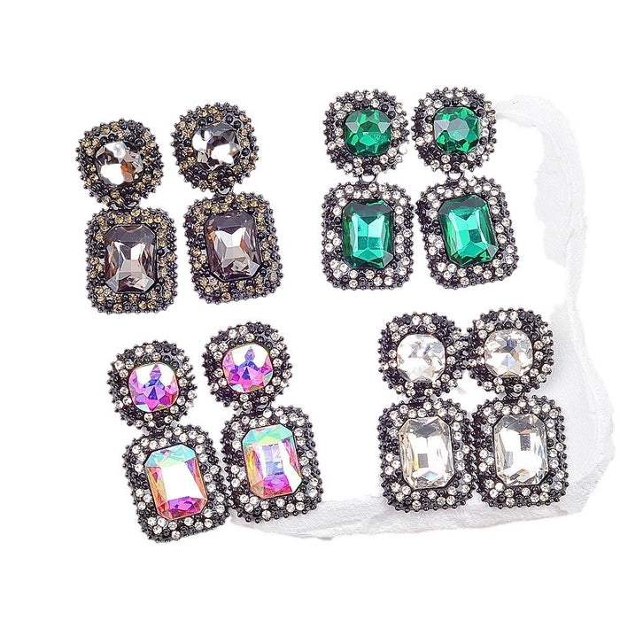 Wholesale Personalized earrings new crystal fashionable full diamond earrings square earrings