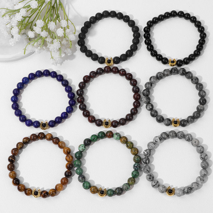Wholesale 8mm Natural Lapis Stone Horseshoe Elastic Bracelet Art Retro Bracelet Wholesale