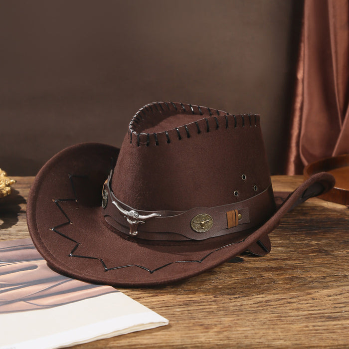Wholesale Dark Coffee Solid Suede Fabric Cowboy Hat with Turned Brim for Sun Protection Casual Outdoor