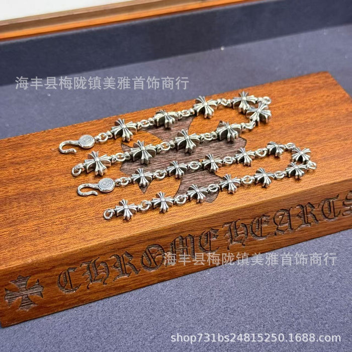 Wholesale Bracelet with cross flower gourd buckle, retro couple thick bracelet, color preserving copper material