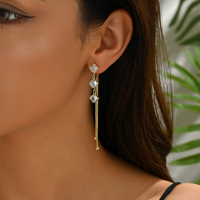 Wholesale Stylish temperament, geometric long tassel earrings, versatile earrings, light luxury earrings
