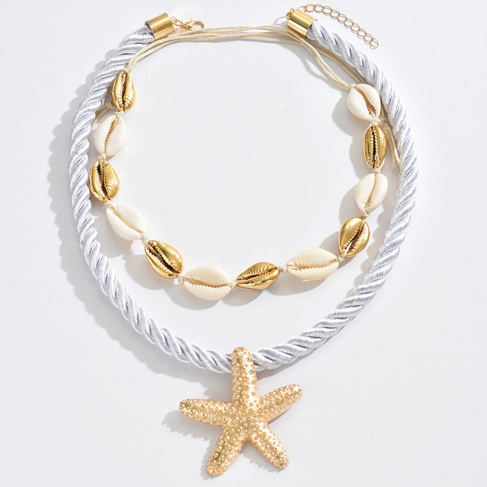 Wholesale Beach Style Alloy Starfish Necklace Fashion Shell Chain Necklace