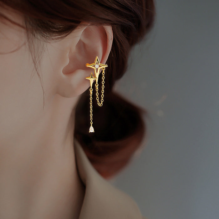 Wholesale No Ear Hole Sparkling Diamond Cross Star Ear Clip Long Personalized Earrings Ear Bone Clip