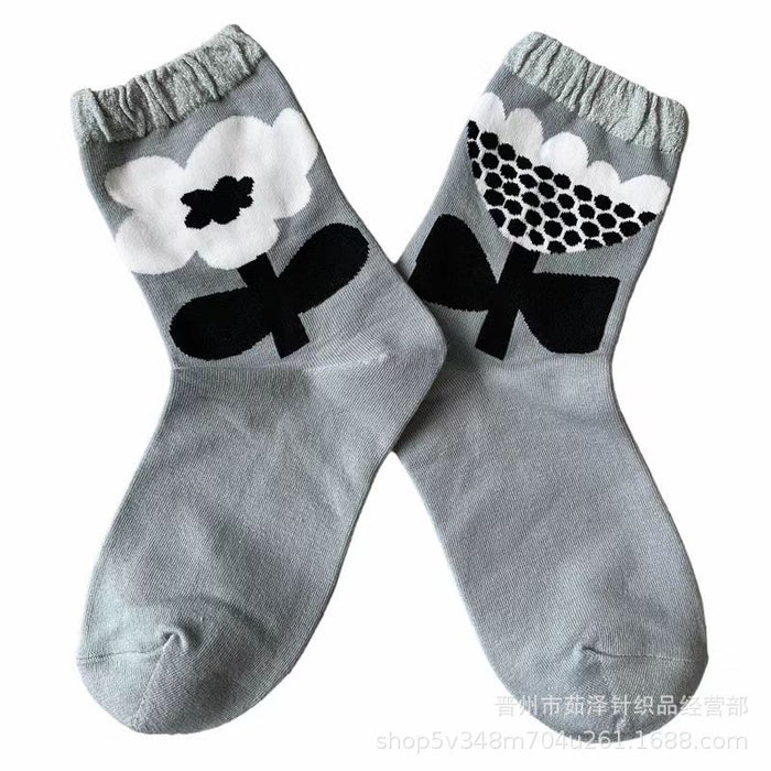 Wholesale Cotton socks, cat flower cactus trendy socks, women's socks, mid tube socks