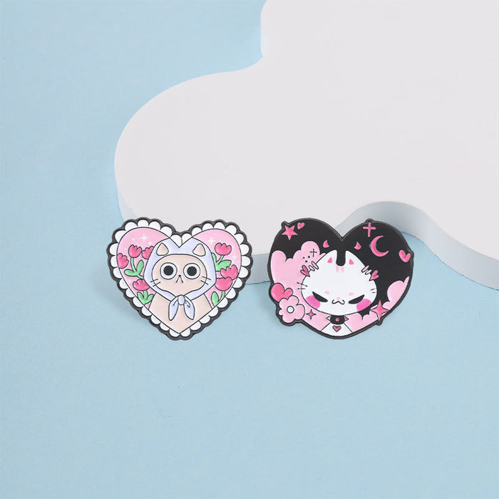 Wholesale Heart Shaped Cat Brooch Zinc Alloy Enamel Pin Cute Kitten Badge For Backpacks Jeans Clothing Fashion Accessory