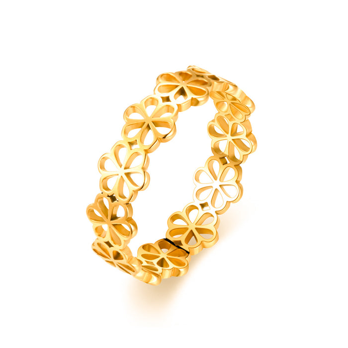 Wholesale Titanium steel six petal flower ring, women's vegetarian ring, non fading, niche, light luxury couple's ring, ring, hand accessory