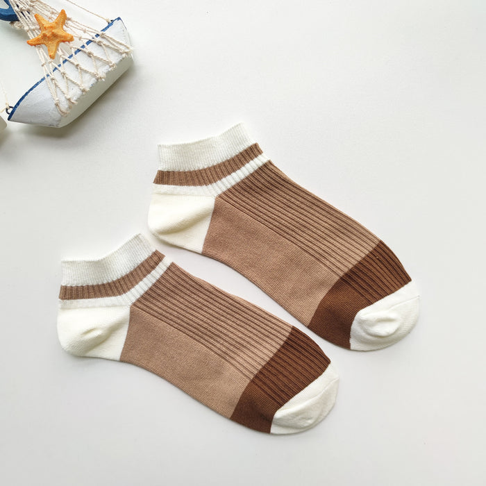 Wholesale Color blocked striped socks, pure cotton low cut boat socks, sports socks