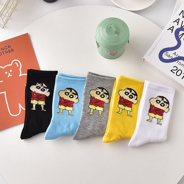 Wholesale Cute Cartoon Socks Women's Men's Stockings Autumn and Winter Outer Wear Shin-Chan Couple Sports Middle Tube