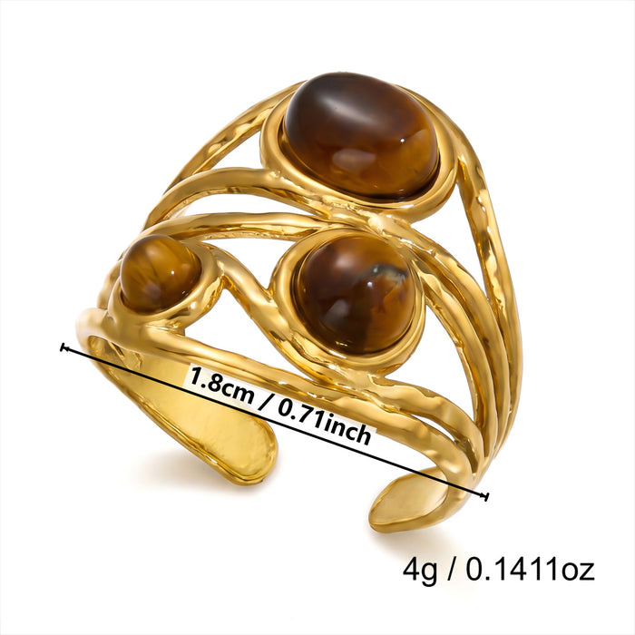 Wholesale Gold Plated Tiger Eye Stone Ring with Vintage Texture and Layered Beads