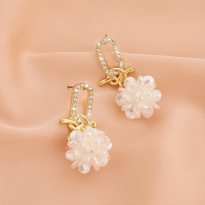 Wholesale Crystal tassel earrings with white floral ball pendants