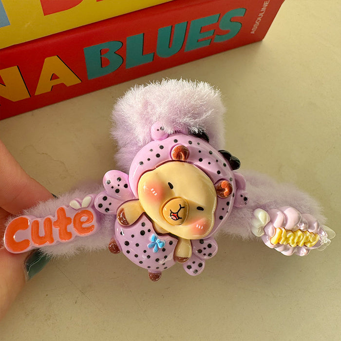 Wholesale Cute cartoon plush bear large shark clip,  suitable for girls with thick hair.