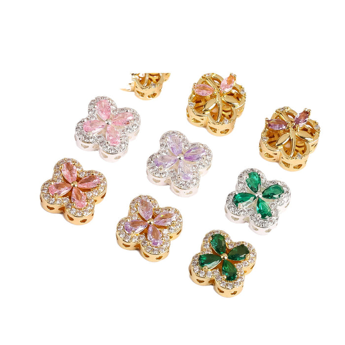 Wholesale Gold silver inlaid zircon clover flower separated beads scattered beads DIY crystal bracelet mobile phone chain accessories