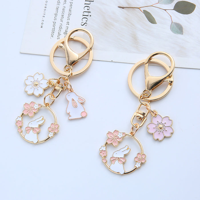 Wholesale Cute Rabbit Flower Keychain - Stylish Bag Charm Fashion Accessory for Gift MOQ≥2