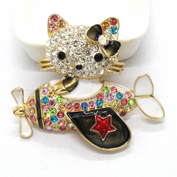 Wholesale cartoon airplane cat pendant cute  diamond-encrusted  keychain wholesale creative small gift pendant
