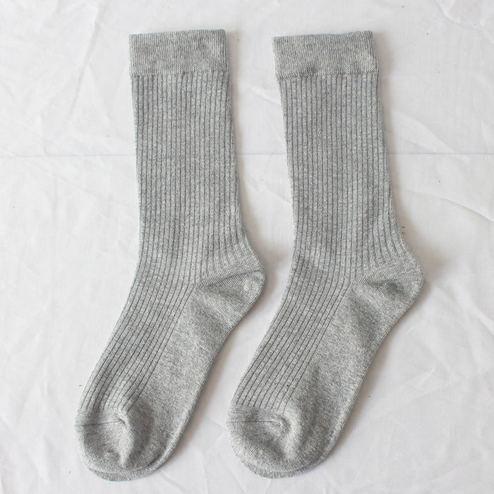 Wholesale Vertical calf socks imitation double needle mid high tube socks cotton socks long socks