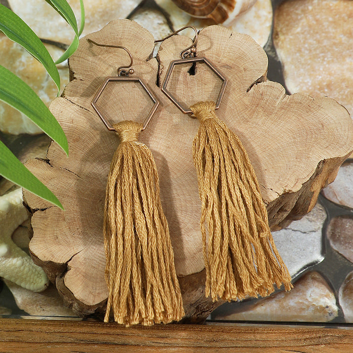 Wholesale Retro Bohemian Turquoise Tassel Earrings Zinc Alloy Fashion Accessory MOQ≥2