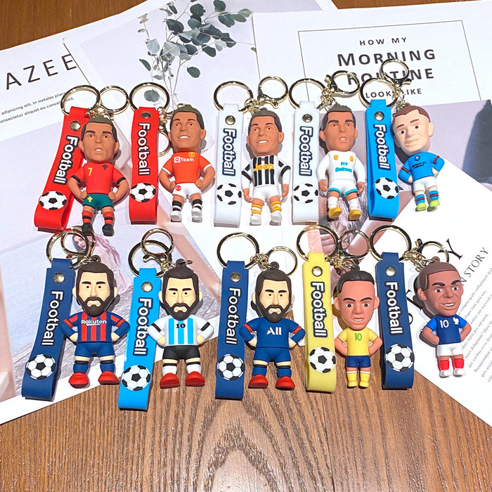 Wholesale Metal Soccer Star Cartoon Keychain Decorative Car Key Accessory MOQ≥2