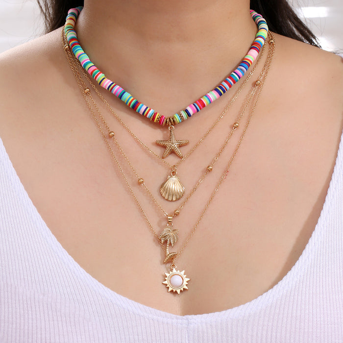 Wholesale Zinc Alloy Layered Necklace with nut Tree Starfish Flower Pendant